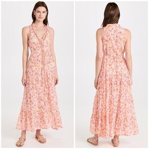 Poupette St Barth Nana Dress button midi floral cotton orange large NWT